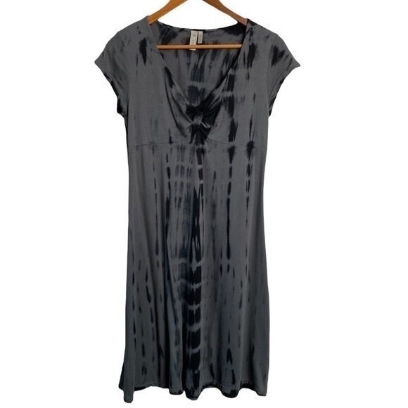 Sahalie Tie Dye Twist Knot Empire Waist Tee Dress Short Sleeve Stretch Soft Knit - Picture 1 of 13